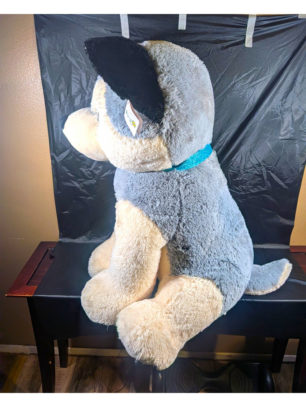 HBL Large Dog Stuffed Animal Plush Gray White Soft 24-36 in MPN P189